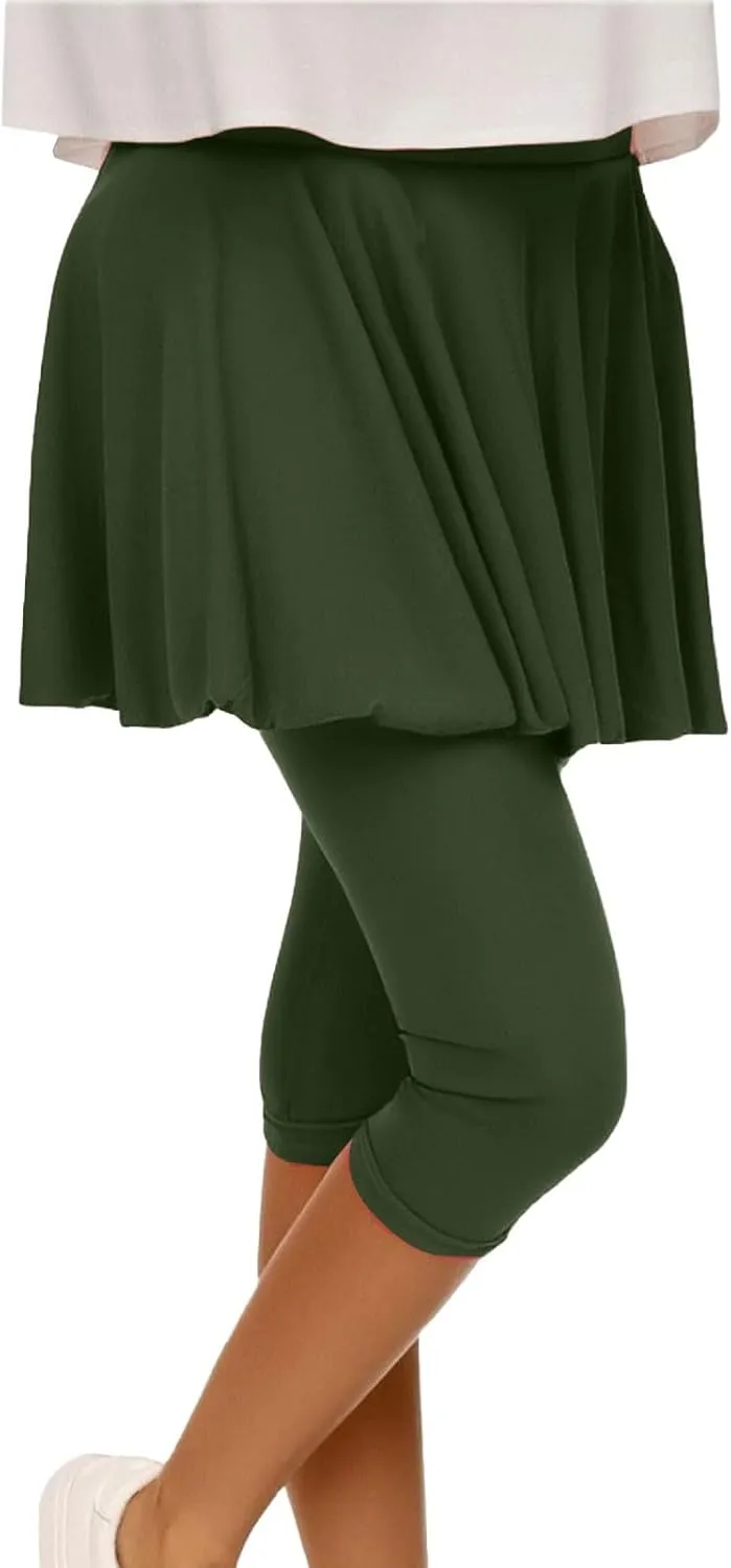 Skirted Leggings for Women 2025 Athletic Tennis Golf Skorts Capris Elastic Waist Workout Gym Yoga Legging with Skirt