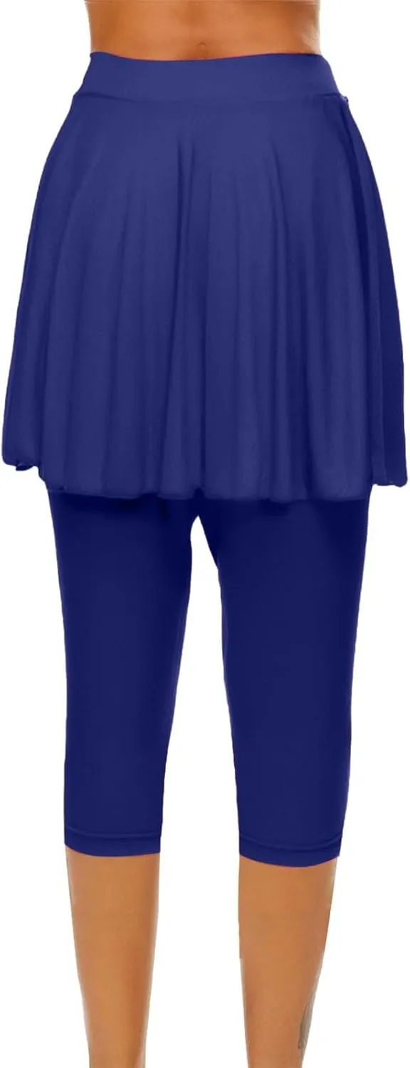 Skirted Leggings for Women 2025 Athletic Tennis Golf Skorts Capris Elastic Waist Workout Gym Yoga Legging with Skirt