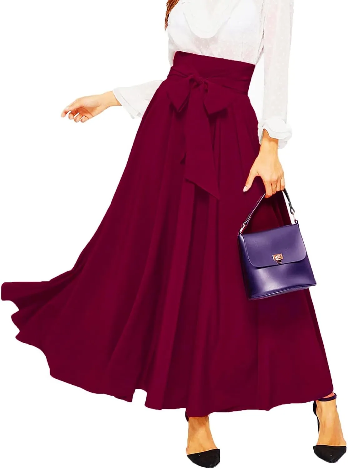 Skirts Black Women Bubble Long Skirt Y2k Flowy Swing a Line Maxi Skirt Cute Ruffle Pleated Midi Skirt