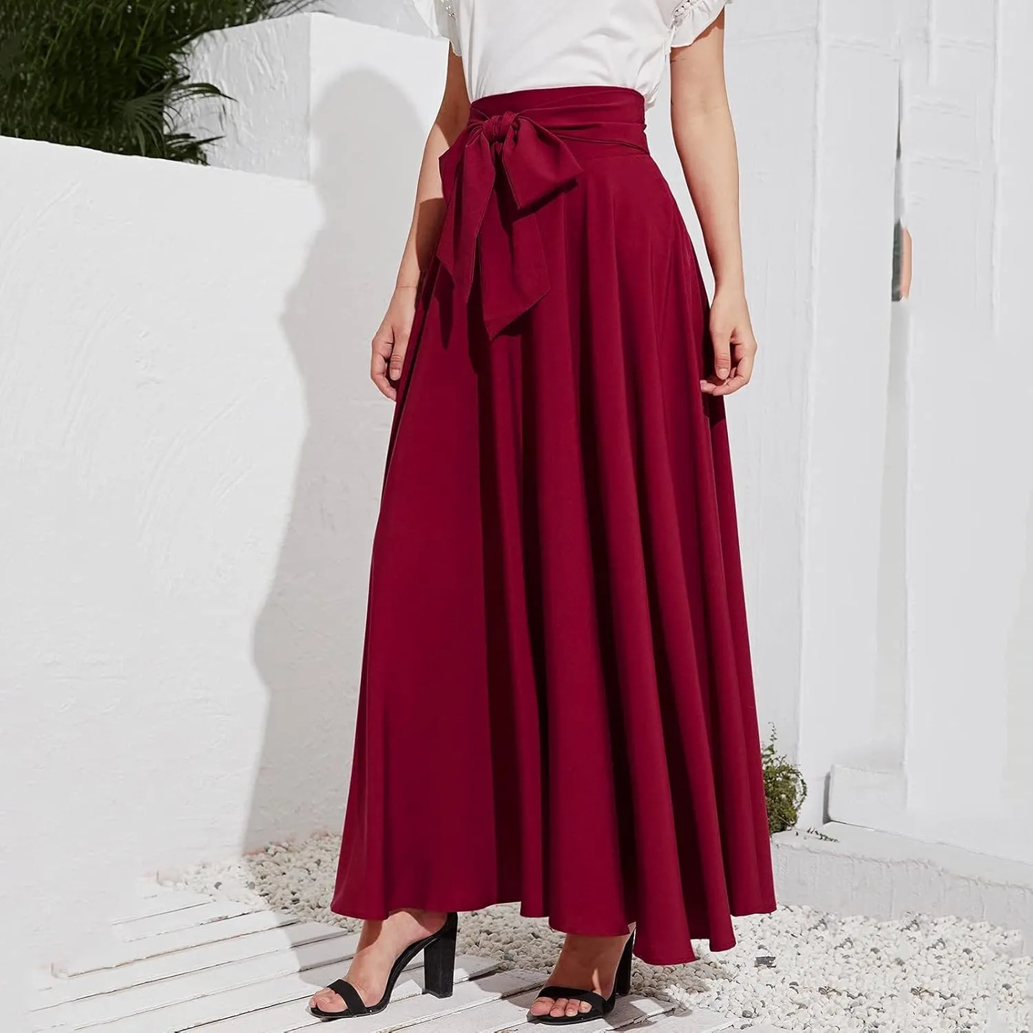 Skirts Black Women Bubble Long Skirt Y2k Flowy Swing a Line Maxi Skirt Cute Ruffle Pleated Midi Skirt