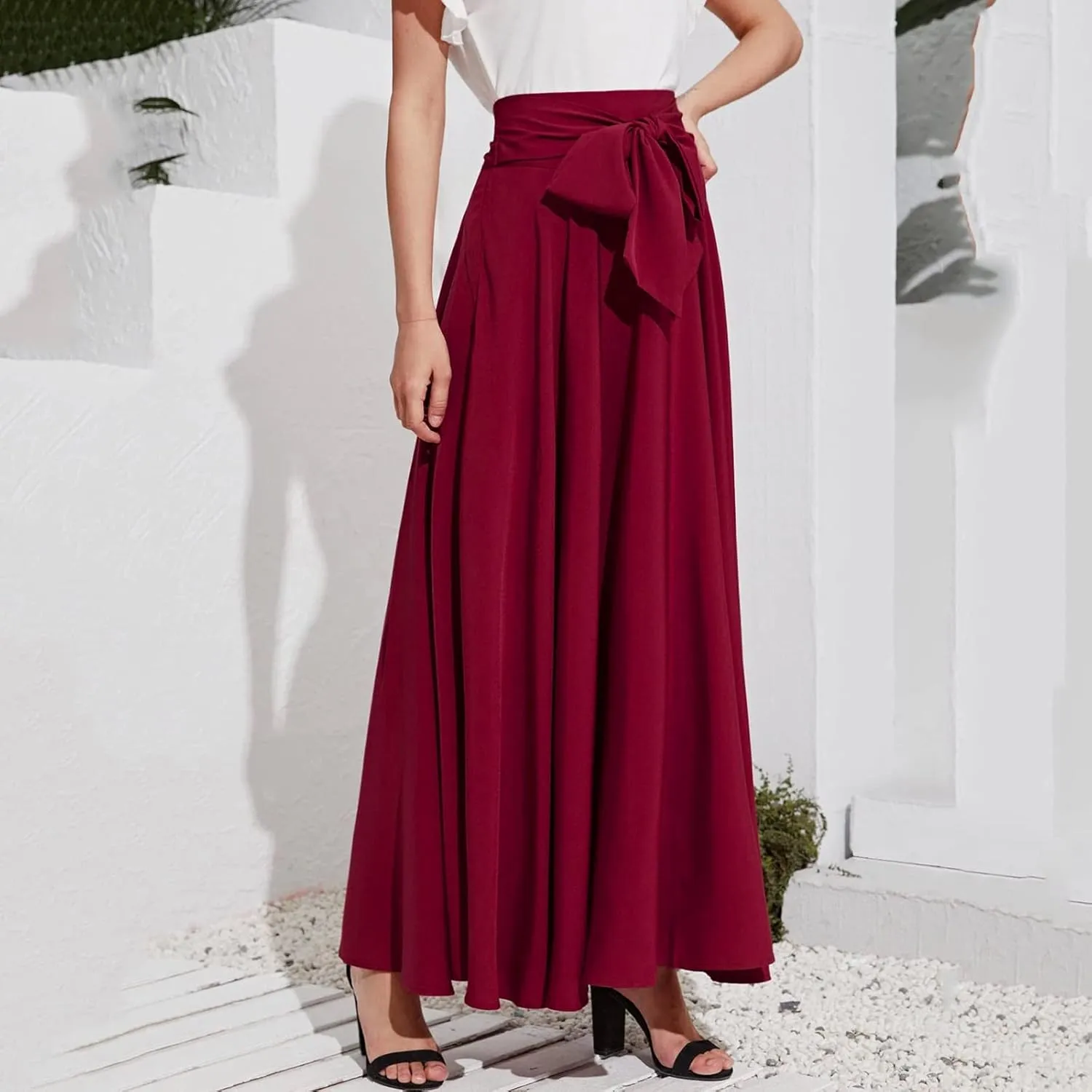 Skirts Black Women Bubble Long Skirt Y2k Flowy Swing a Line Maxi Skirt Cute Ruffle Pleated Midi Skirt