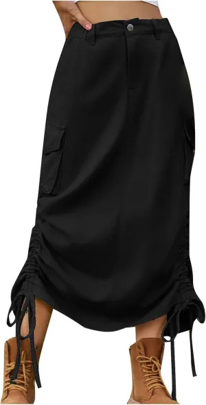 Skirts for Women 2024 Sexy Ruched Bodycon Skirt Above Knee Silky Hip-Wrapped Skirts Denim Drawstring Tight Skirt
