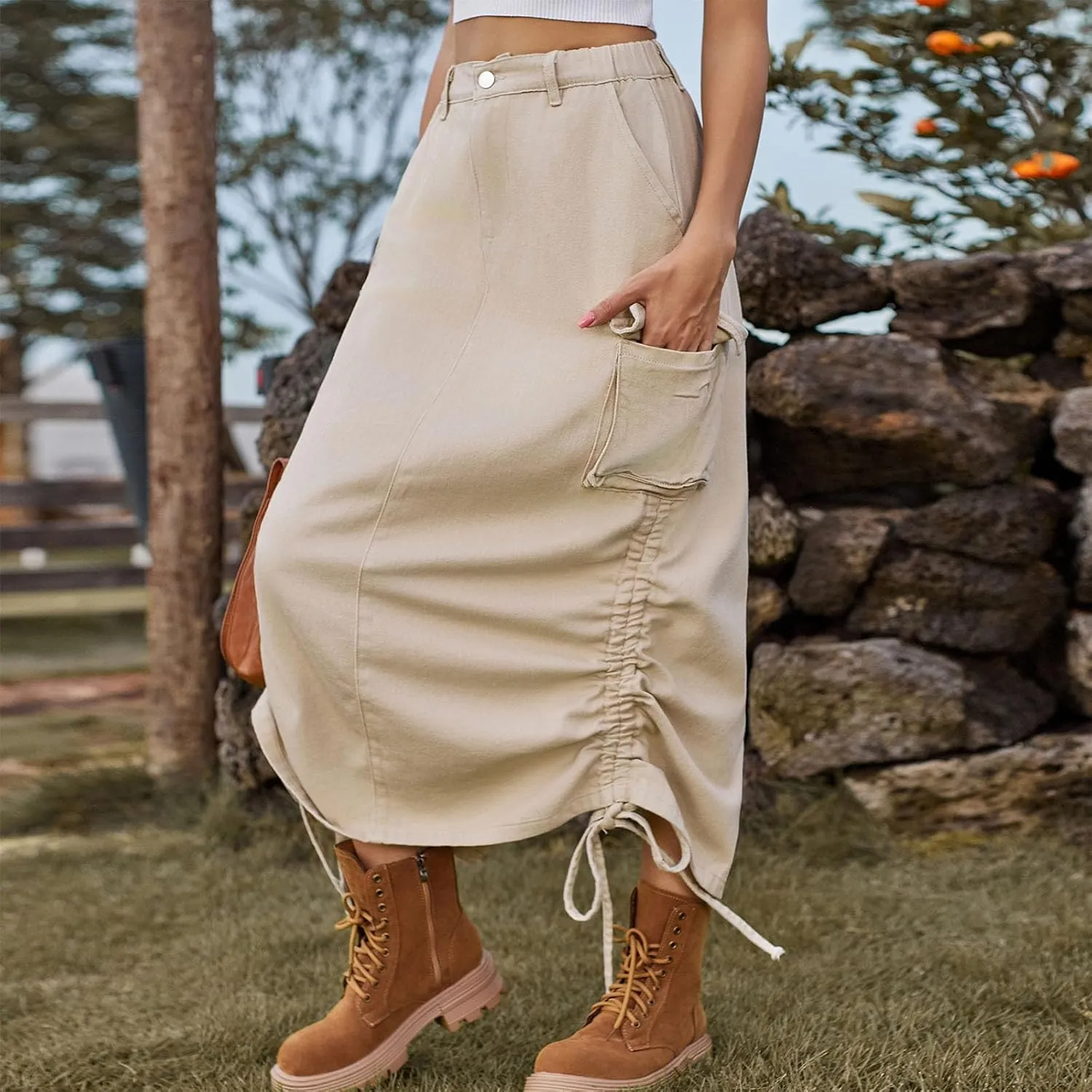 Skirts for Women 2024 Sexy Ruched Bodycon Skirt Above Knee Silky Hip-Wrapped Skirts Denim Drawstring Tight Skirt