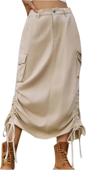 Skirts for Women 2024 Sexy Ruched Bodycon Skirt Above Knee Silky Hip-Wrapped Skirts Denim Drawstring Tight Skirt