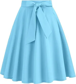 Skirts for Women Midi Length Vintage Hepburn Skirt Cinch Waist Bow Tie Plus Size Baggy Western Skirts Clothes