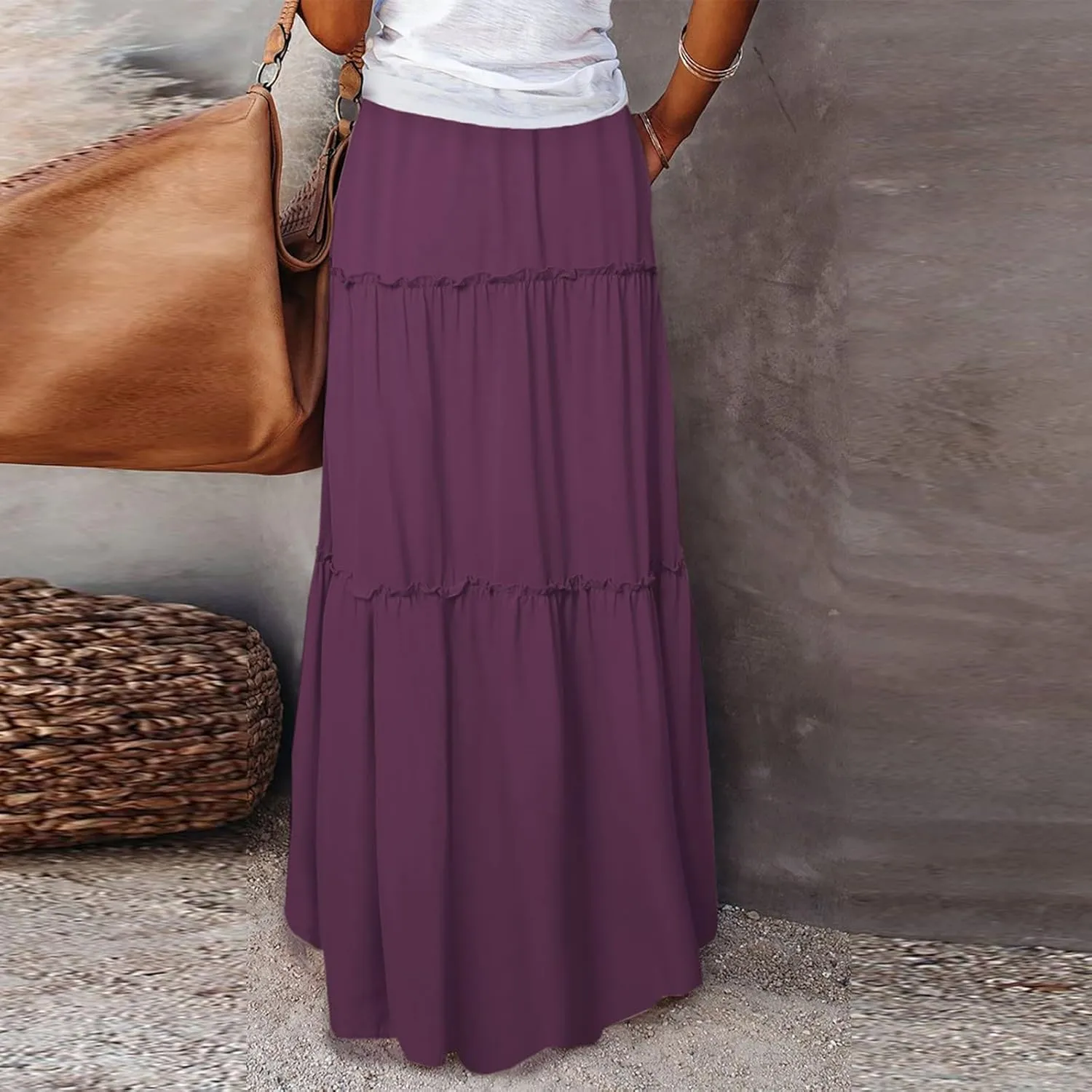 Skirts for Women Summer Casual Elastic High Waist Floral Paisley Boho Long Maxi