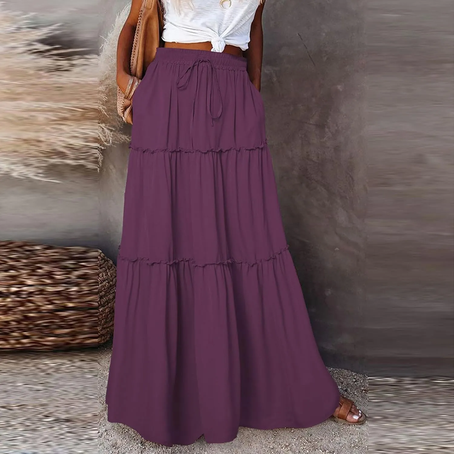 Skirts for Women Summer Casual Elastic High Waist Floral Paisley Boho Long Maxi