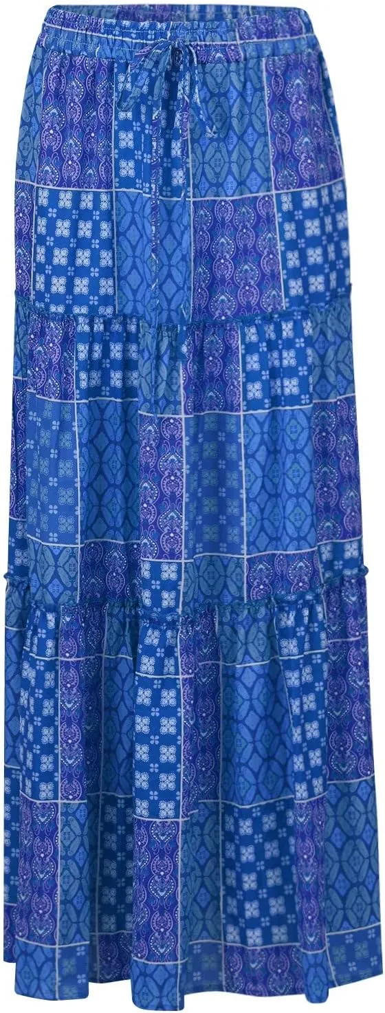 Skirts for Women,Womens Boho Maxi Skirt with Pockets Linen Flowy Long Skirts 2025 Elastic High Waisted Trendy