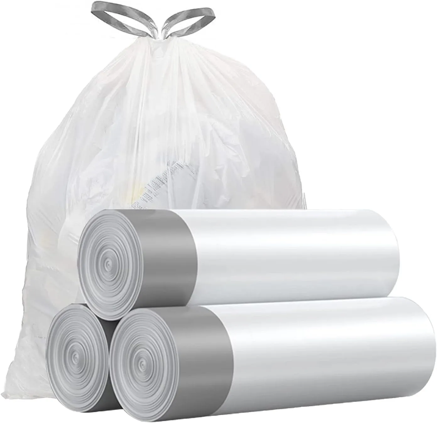 Small Trash Bags 4 Gallon - Drawstring, Individual Unscented Small Garbage Bags, White Trash Can Liners For Bathroom, 57 Count