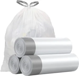 Small Trash Bags 4 Gallon - Drawstring, Individual Unscented Small Garbage Bags, White Trash Can Liners For Bathroom, 57 Count