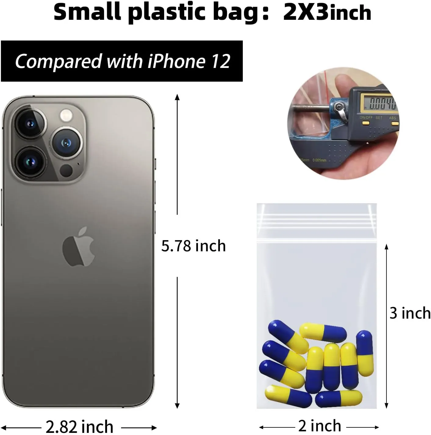 Small Zip Bags - 1000pcs, Transparent, Durable Plastic, 2x3 Inches, Resealable Zip Top Lock, Ideal for Vitamins, Snacks, Candy, Coins