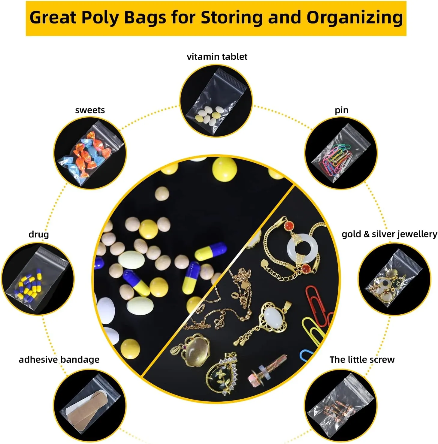 Small Zip Bags - 1000pcs, Transparent, Durable Plastic, 2x3 Inches, Resealable Zip Top Lock, Ideal for Vitamins, Snacks, Candy, Coins