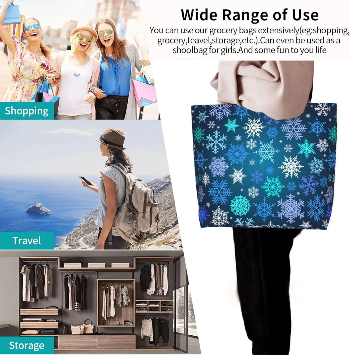 Snowflakes Christmas Gingerbread Man Women's Tote Bag Large Capacity Single Shoulder Bags Handbag for Shopping Work
