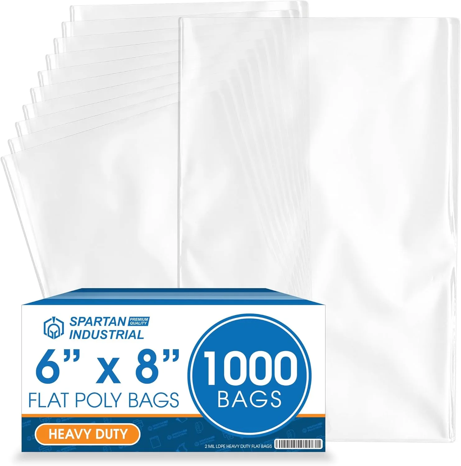 Spartan Industrial - 6" X 8" Open-End Flat Poly Bags (1000 Count) Heavy Duty 2 Mil Clear Plastic for Packaging Books, Pens, Collectibles (Bags Do Not Have Seal and Do Not Have Prints)