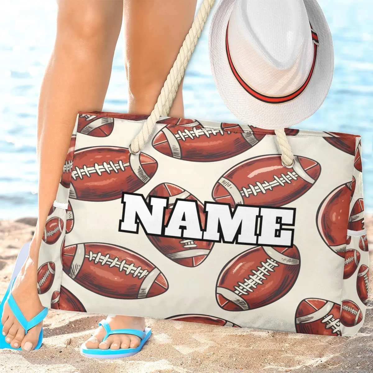 Sport Baseball Personalized Beach Bag for Women, Custom Name Waterproof Sandproof Pool Swim Bags