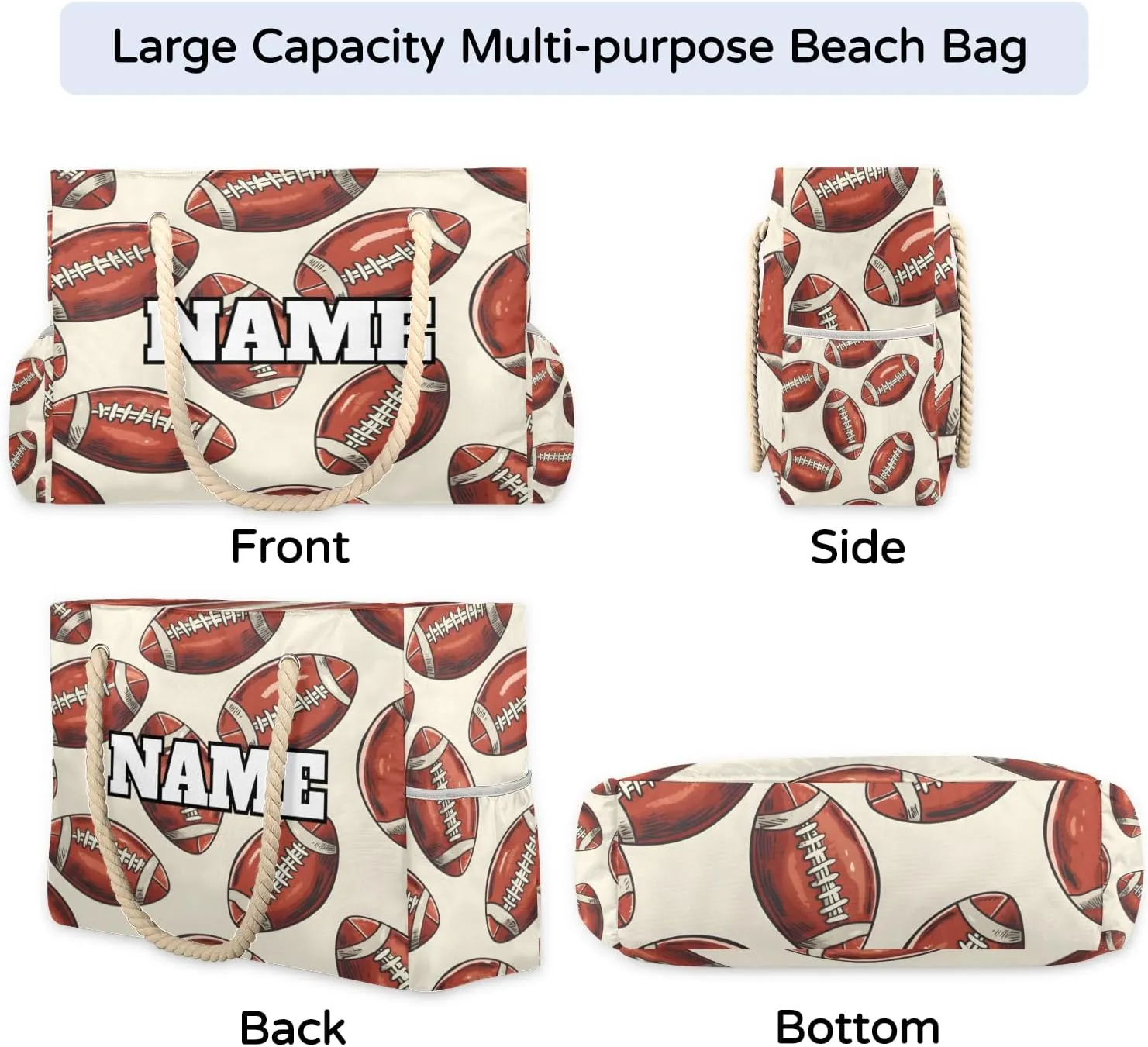 Sport Baseball Personalized Beach Bag for Women, Custom Name Waterproof Sandproof Pool Swim Bags