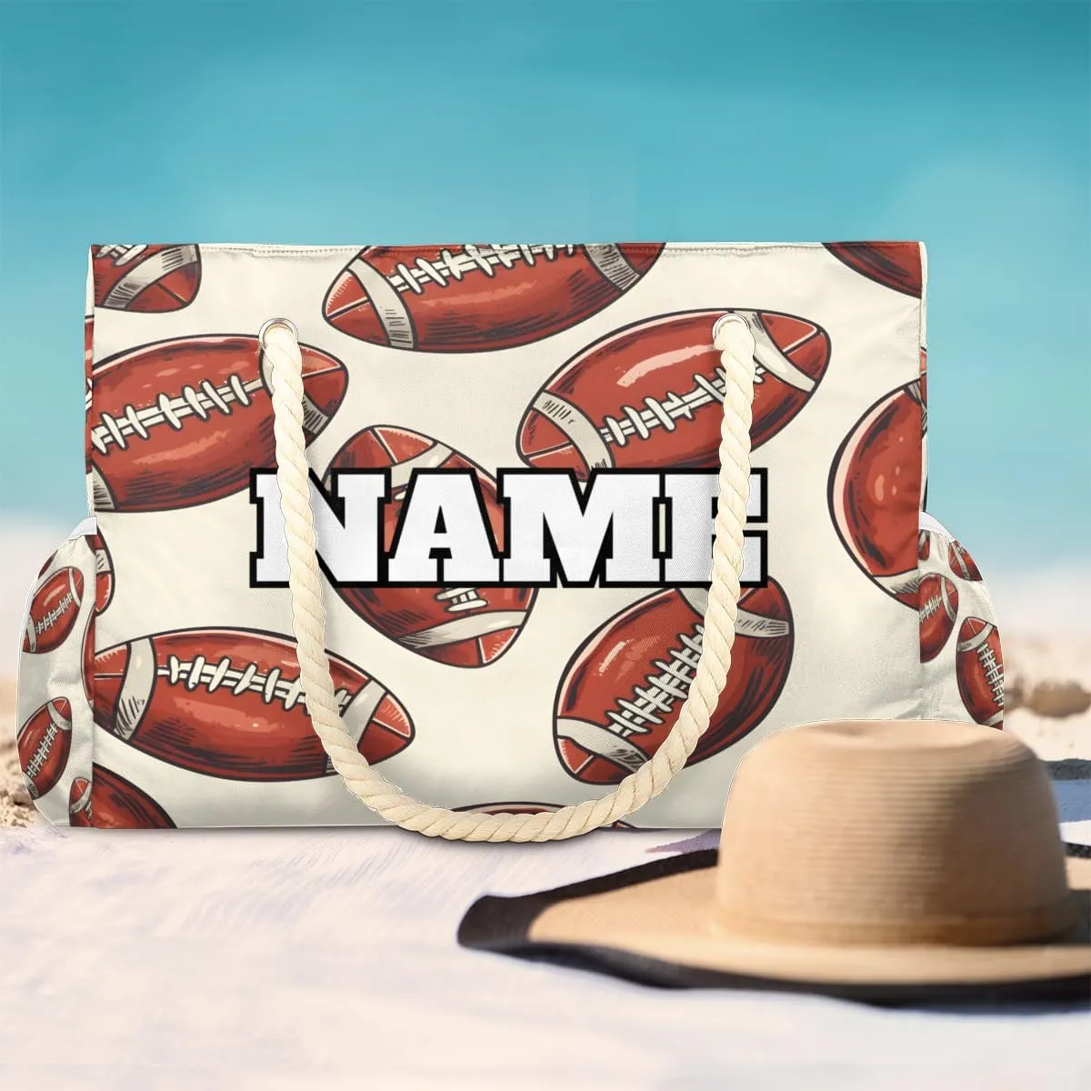 Sport Baseball Personalized Beach Bag for Women, Custom Name Waterproof Sandproof Pool Swim Bags