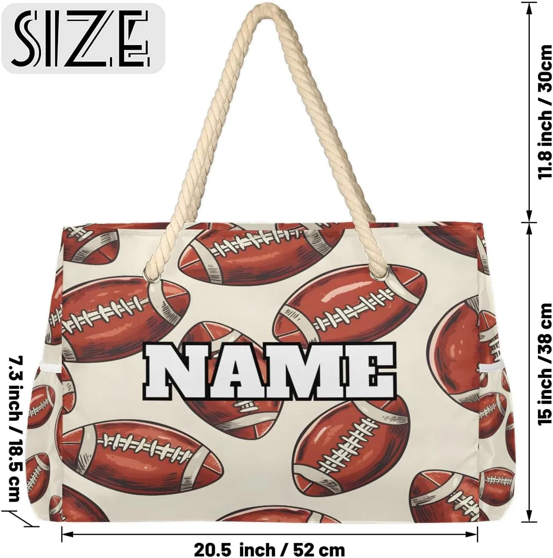 Sport Baseball Personalized Beach Bag for Women, Custom Name Waterproof Sandproof Pool Swim Bags