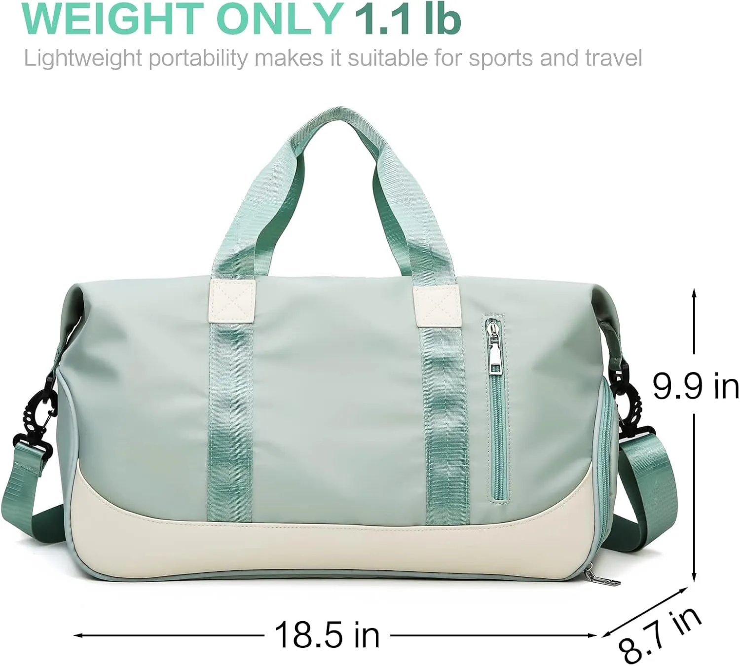 Sports Duffel Bags for Women and Men Portable gym bag with Wet Pocket & Separate Shoes Compartment Short Travel Organizer Tote Shoulder Bag, Green