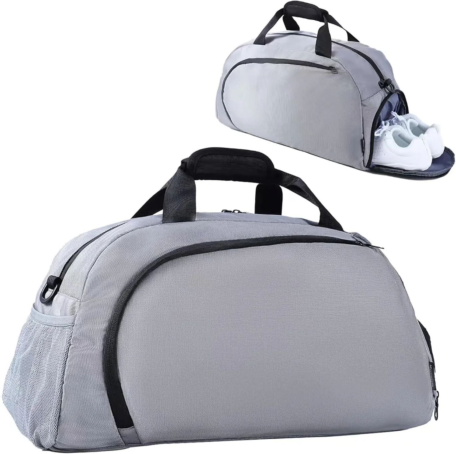 Sports Gym Bag for Women Men, Travel Workout Duffel Weekend Overnight Shoulder Bags with Shoes Compartment and Wet Pocket Lightweight Waterproof Hospital Silver Grey