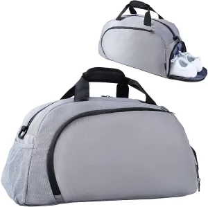 Sports Gym Bag for Women Men, Travel Workout Duffel Weekend Overnight Shoulder Bags with Shoes Compartment and Wet Pocket Lightweight Waterproof Hospital Silver Grey