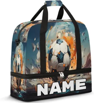 Sports Soccer Football Pattern Custom Foldable Duffle Bag with Shoes Compartment Personalized Large Capacity Waterproof Travel Weekender Bag Overnight Bag for Sports Gym