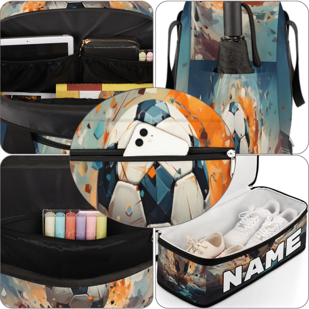 Sports Soccer Football Pattern Custom Foldable Duffle Bag with Shoes Compartment Personalized Large Capacity Waterproof Travel Weekender Bag Overnight Bag for Sports Gym
