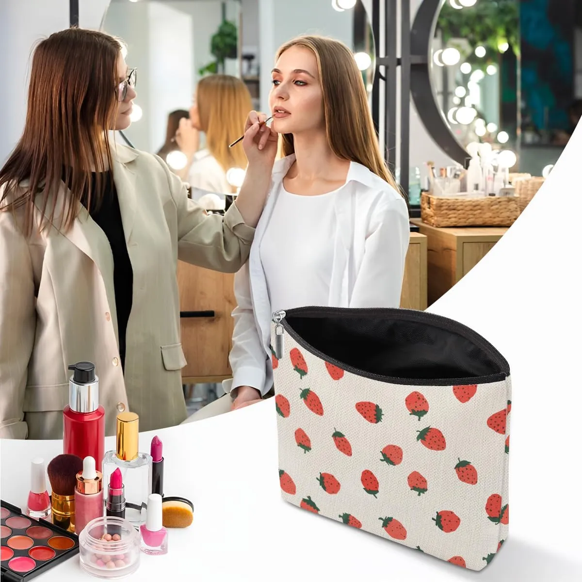 Strawberry Gifts, Strawberries Makeup Bag, Strawberry Stuff Cosmetic Bag Fruit Travel Pouch, Fruit Lovers Gift for Women Girls Daughter Sisters Coworker Niece Graduation Birthday Gifts