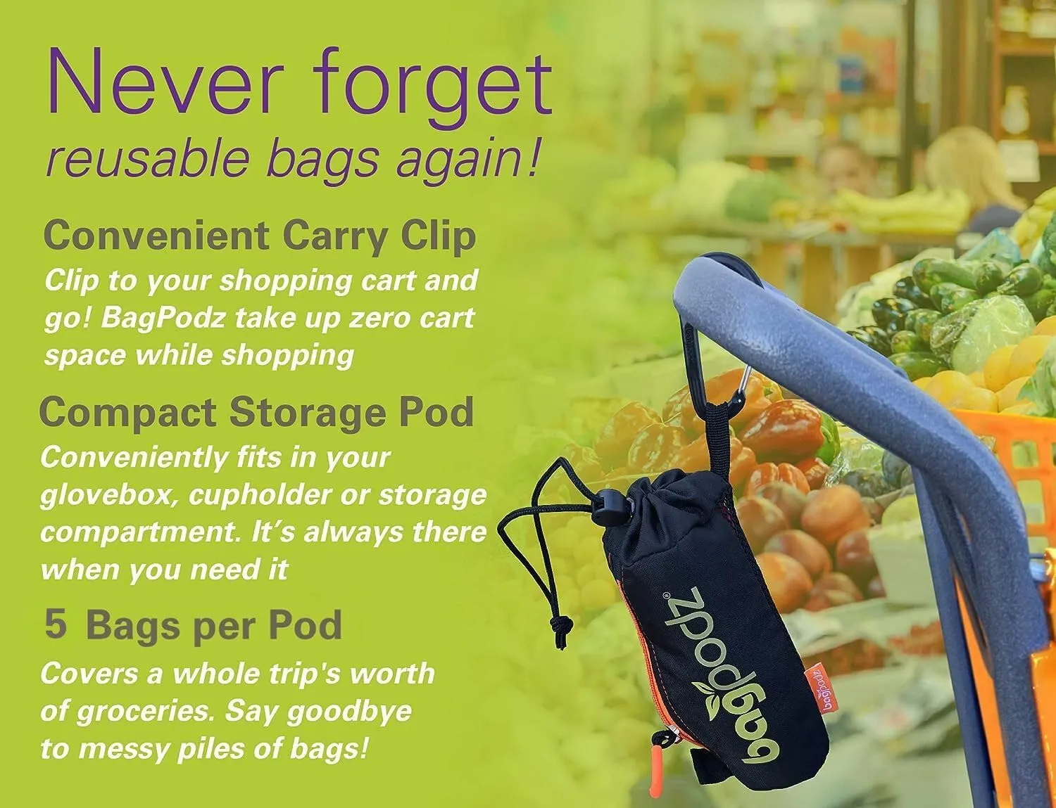 Sturdy Reusable Grocery Bags Foldable and Washable - Made From RipStop Nylon Hold 50lbs - Designed in USA Reusable Shopping Bags Inside a Compact Pod with Carry Clip - 5 Pack in Red