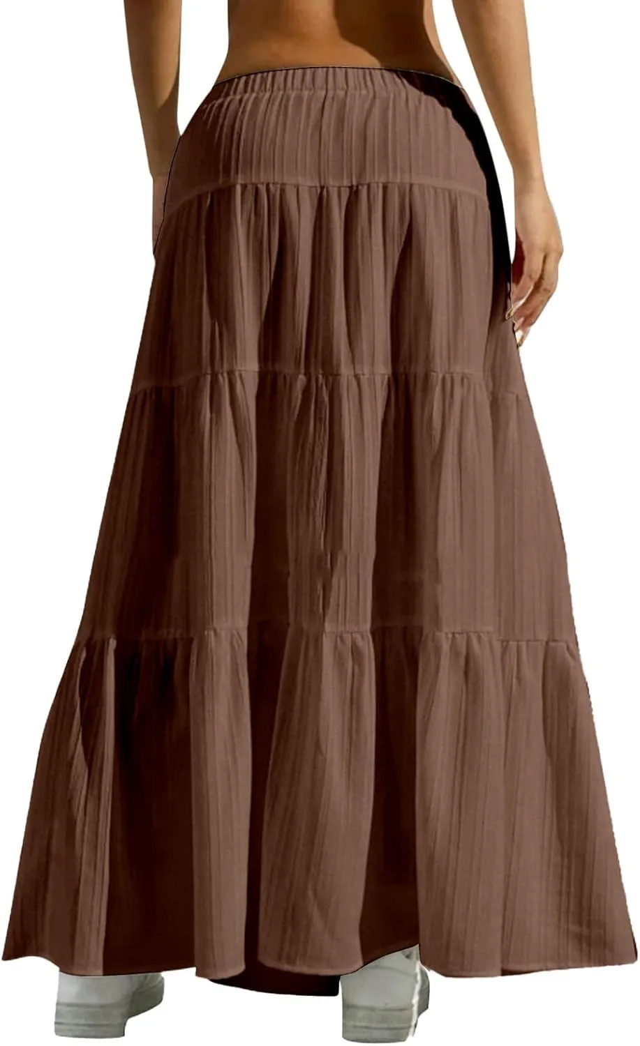 Summer Maxi Skirts for Women Elastic High Waist Pleated Flowy Long Skirts Trendy Casual Vacation Beach Clothes
