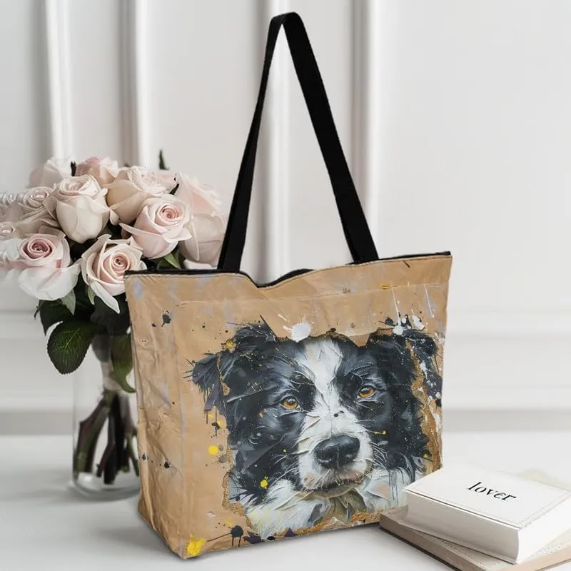 Summer Pineapple Watermelon 14'' Tote Bags, Cartoon Cat Corgi Dog Shoulder Bag, Tropical Island Scenery Handbags