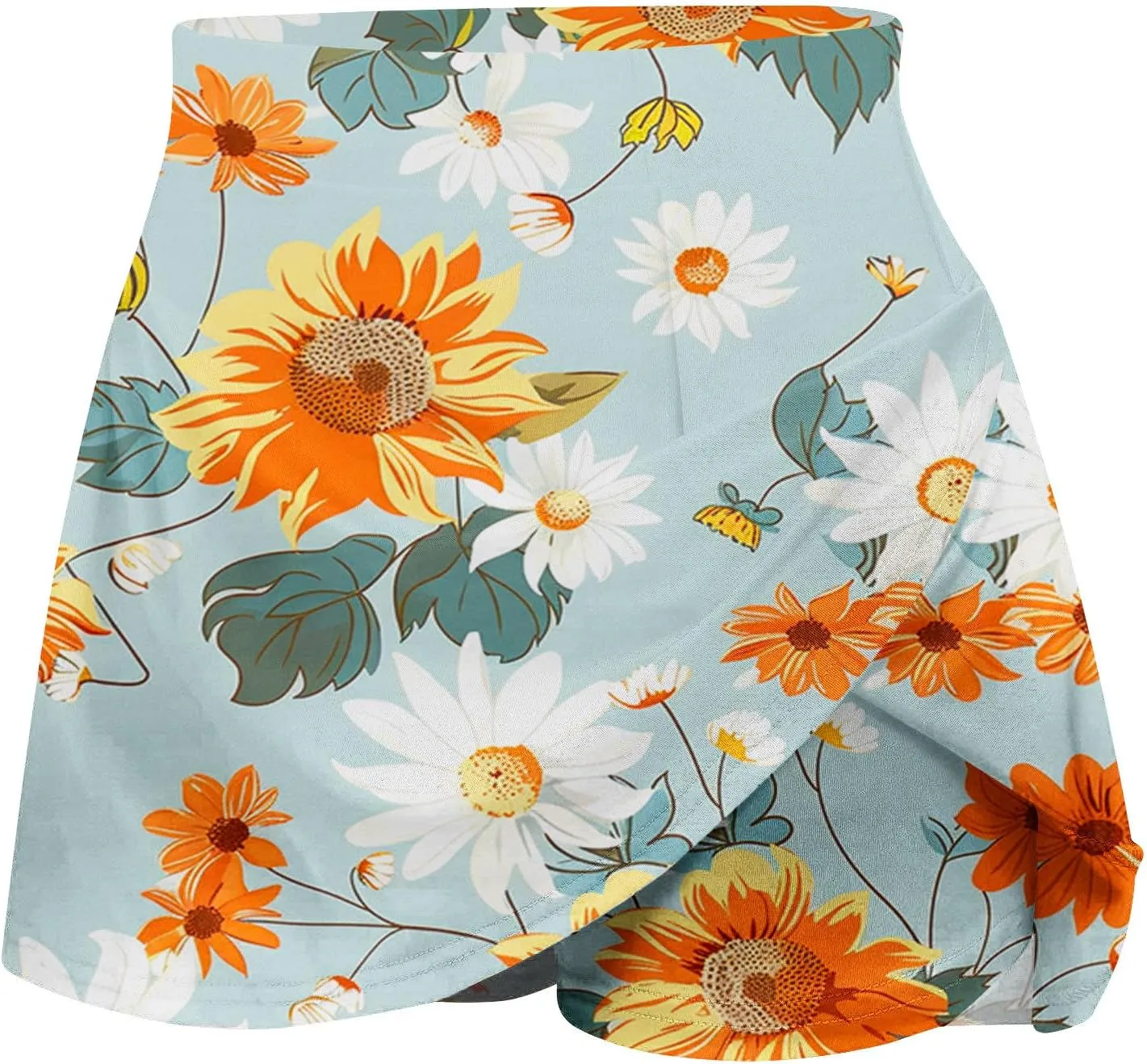 Summer Skorts for Women 2024 Trendy Floral Print High Waisted Flowy Skorts Casual Comfy Sport Skirts with Shorts