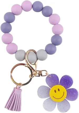 Sunflower Keychains Wristlet Cute Smile Keyrings for Women Girls Gifts Car Keys Wallet Backpack Accessories