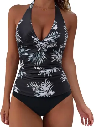 SUUKSESS Women Sexy Halter Tankini Bathing Suit Slimming Tummy Control Swimsuit