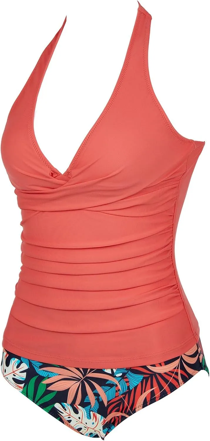 SUUKSESS Women Sexy Halter Tankini Bathing Suit Slimming Tummy Control Swimsuit