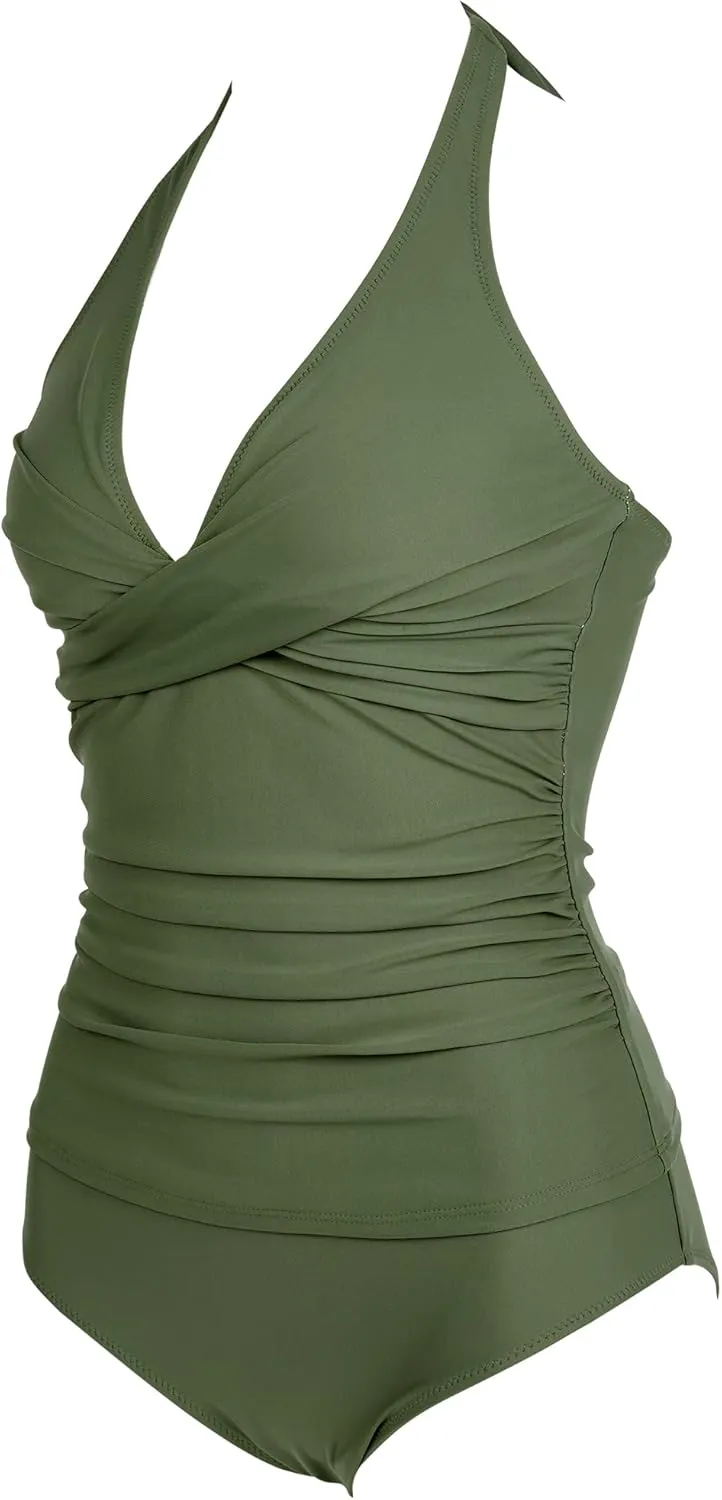 SUUKSESS Women Sexy Halter Tankini Bathing Suit Slimming Tummy Control Swimsuit