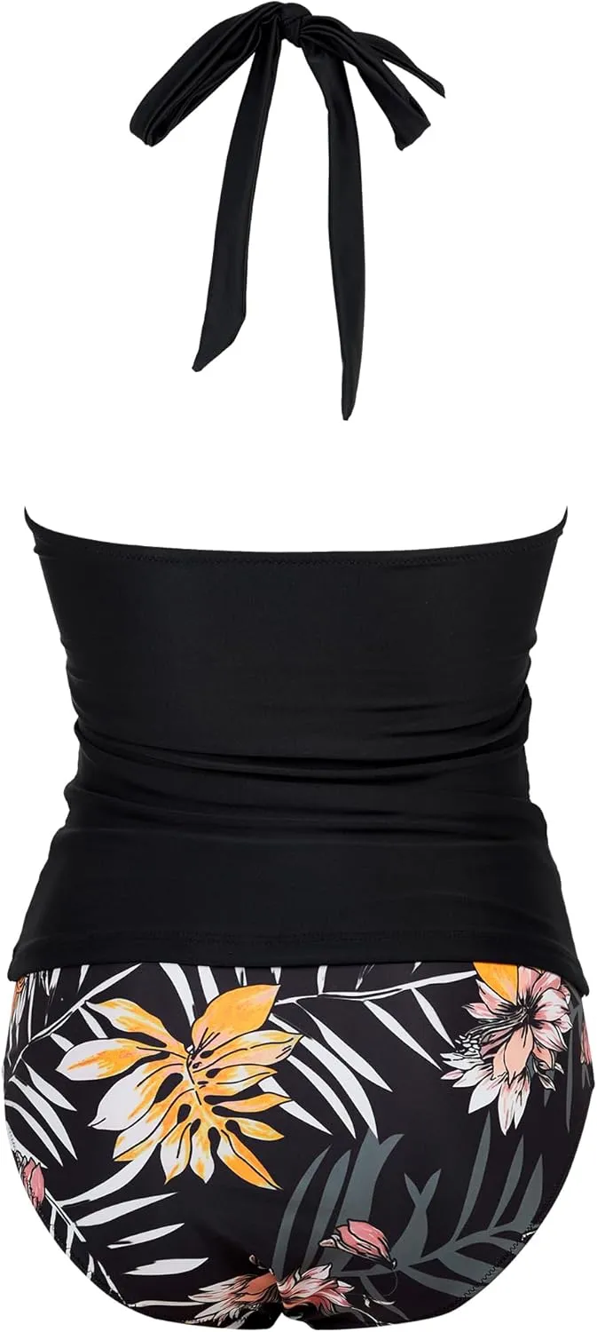 SUUKSESS Women Sexy Halter Tankini Bathing Suit Slimming Tummy Control Swimsuit