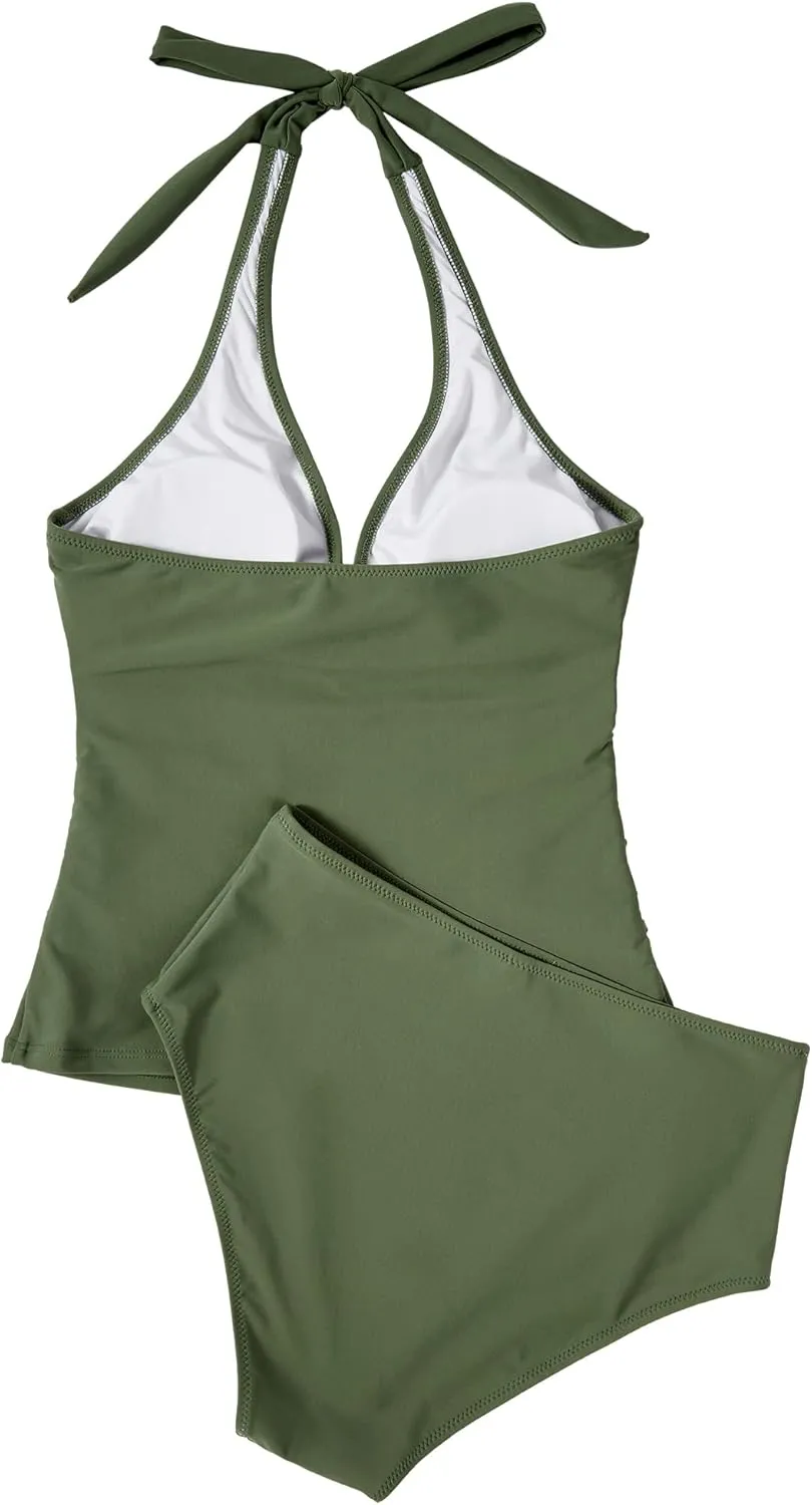SUUKSESS Women Sexy Halter Tankini Bathing Suit Slimming Tummy Control Swimsuit