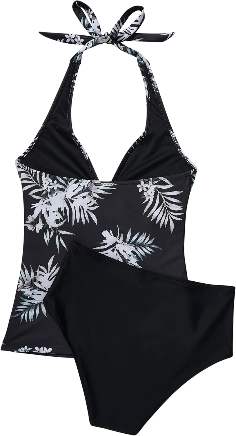SUUKSESS Women Sexy Halter Tankini Bathing Suit Slimming Tummy Control Swimsuit