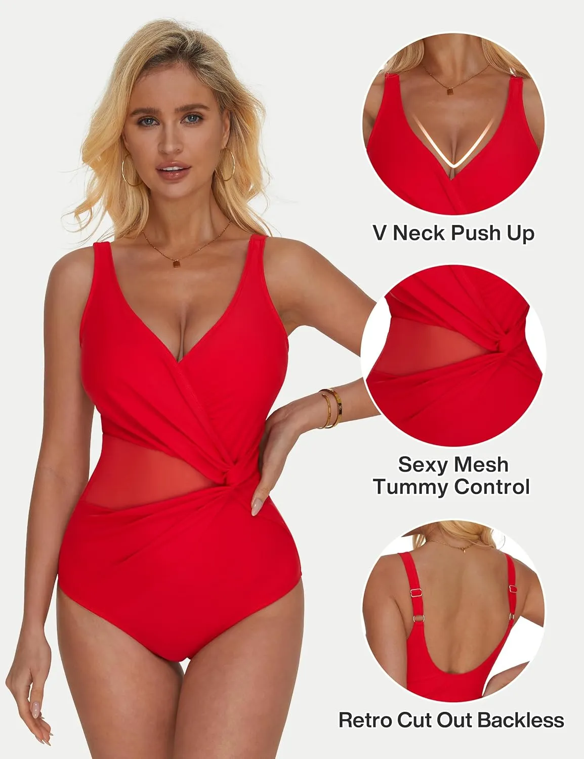 SUUKSESS Women Sexy Mesh Tummy Control One Piece Swimsuit Push Up Bathing Suit