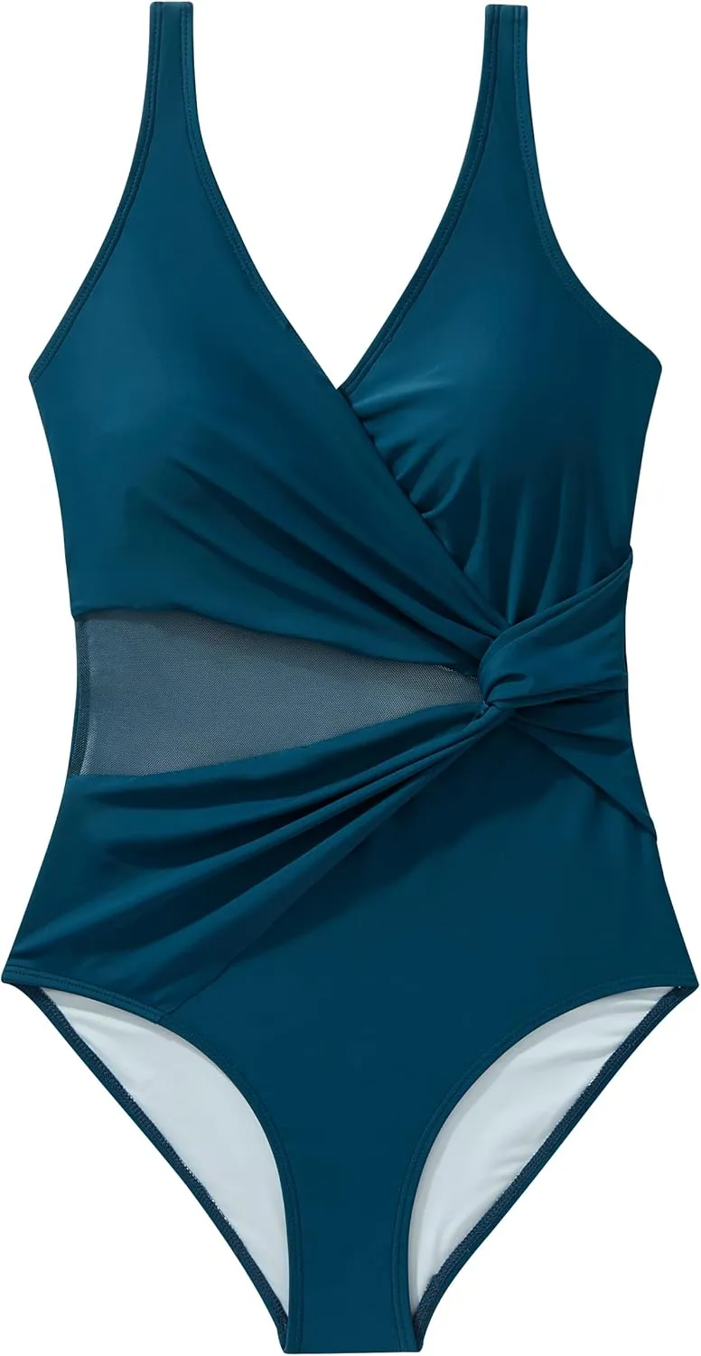SUUKSESS Women Sexy Mesh Tummy Control One Piece Swimsuit Push Up Bathing Suit