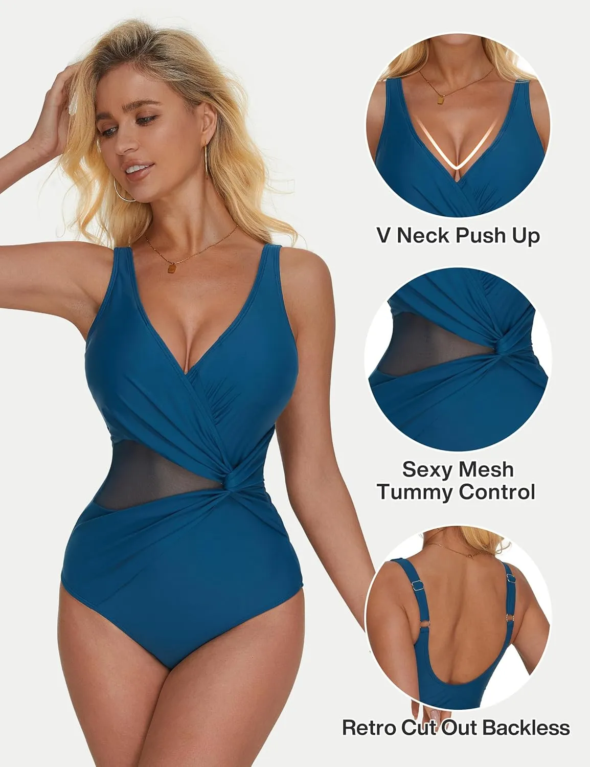 SUUKSESS Women Sexy Mesh Tummy Control One Piece Swimsuit Push Up Bathing Suit
