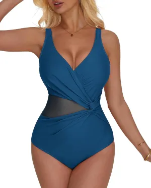 SUUKSESS Women Sexy Mesh Tummy Control One Piece Swimsuit Push Up Bathing Suit
