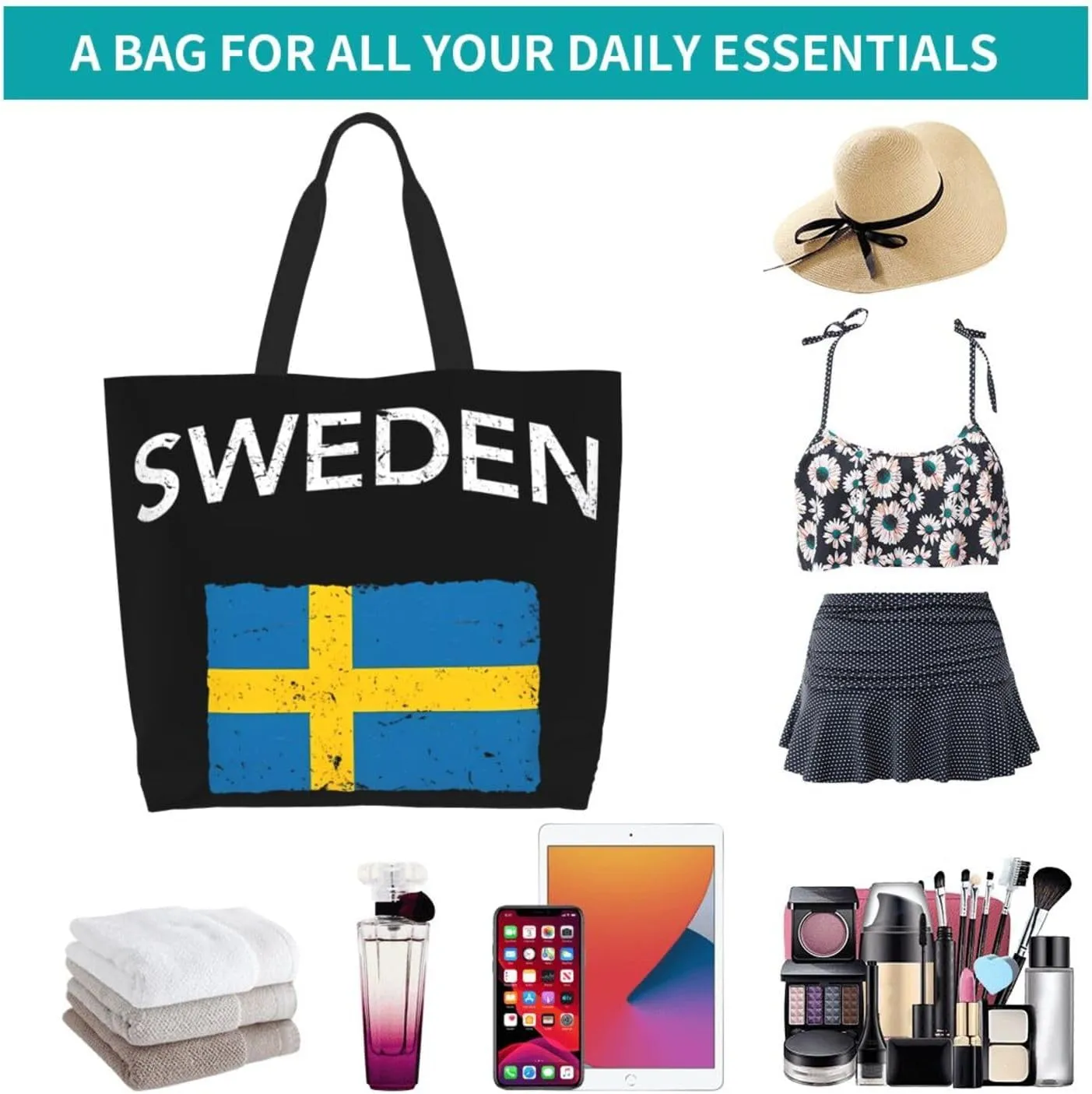 Swedish Sweden Flag Women's Tote Bag Large Capacity Single Shoulder Bags Handbag for Shopping Work