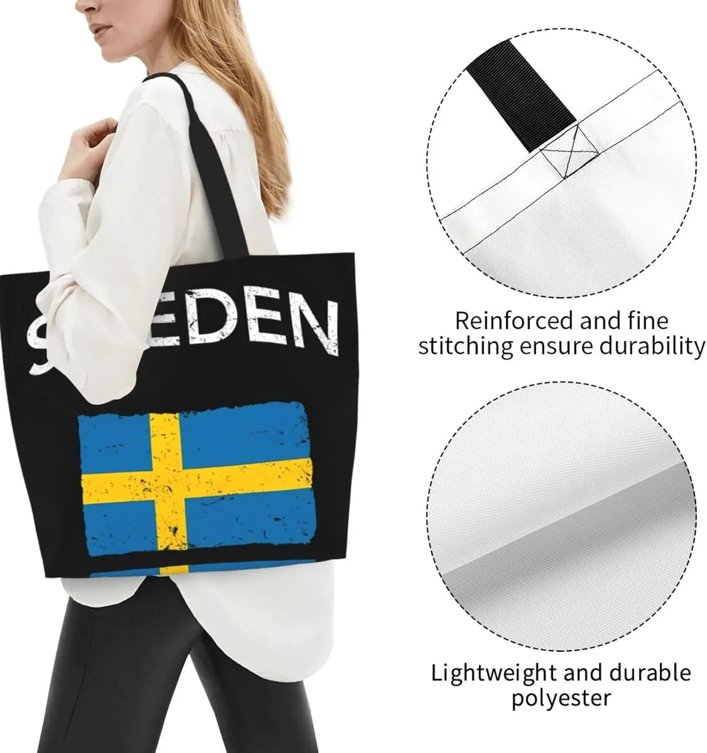 Swedish Sweden Flag Women's Tote Bag Large Capacity Single Shoulder Bags Handbag for Shopping Work