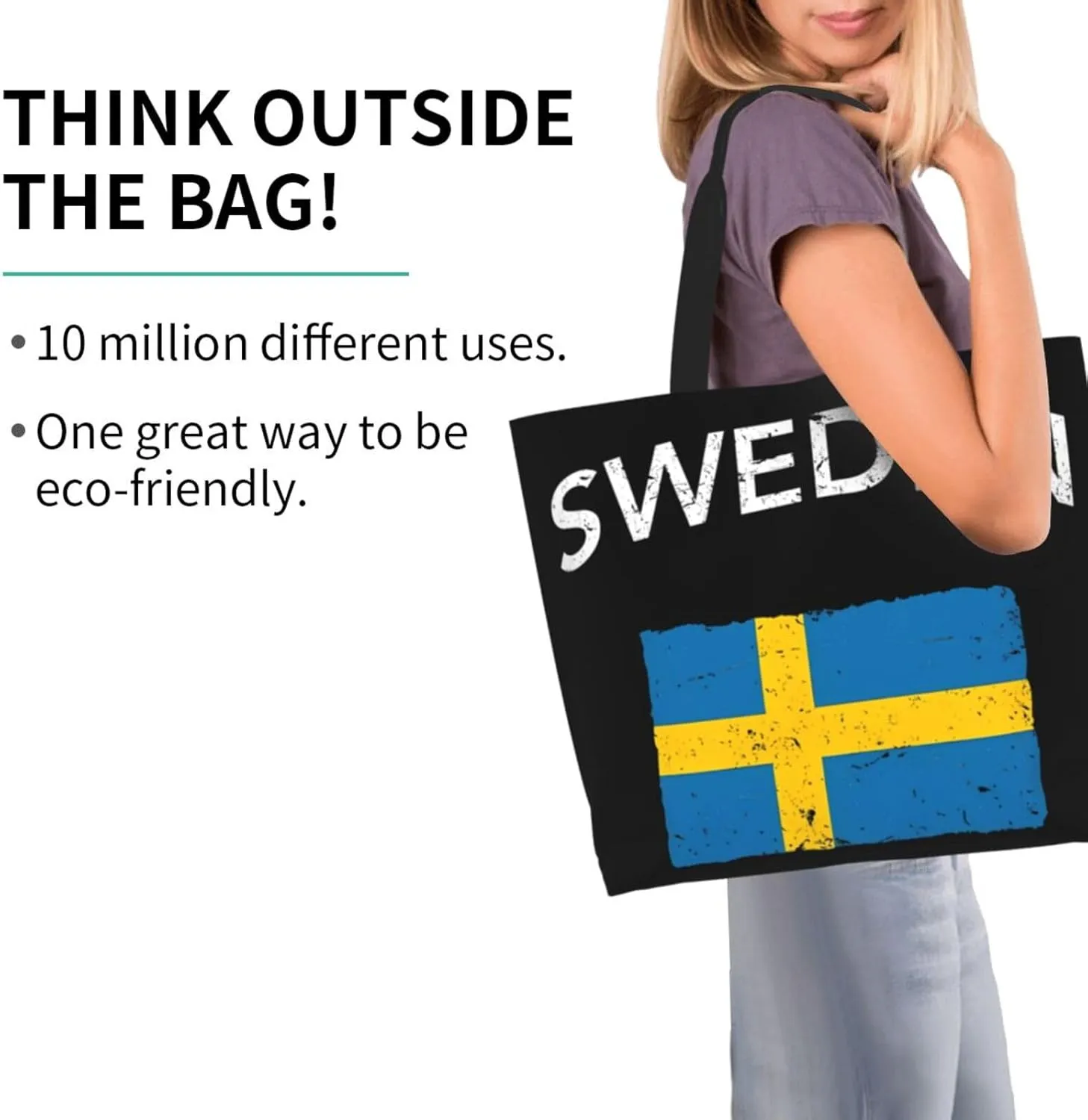 Swedish Sweden Flag Women's Tote Bag Large Capacity Single Shoulder Bags Handbag for Shopping Work