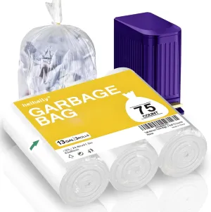 Tall-Kitchen Trash-Bags 13-Gallon Garbage Bag - Unscented Strong Large Outdoor Clear White Plastic Recycling Compactor Can Liners for Lawn Yard Office Bathroom Waste Basket, 3 Roll 75 Counts