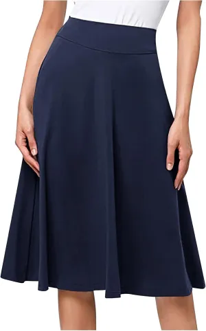 TANGNADE Plus Size Midi Skirt Summer Elastic High Waisted A-Line Flowy Below Knee Skirts Flare A-Line Skirt Business Casual