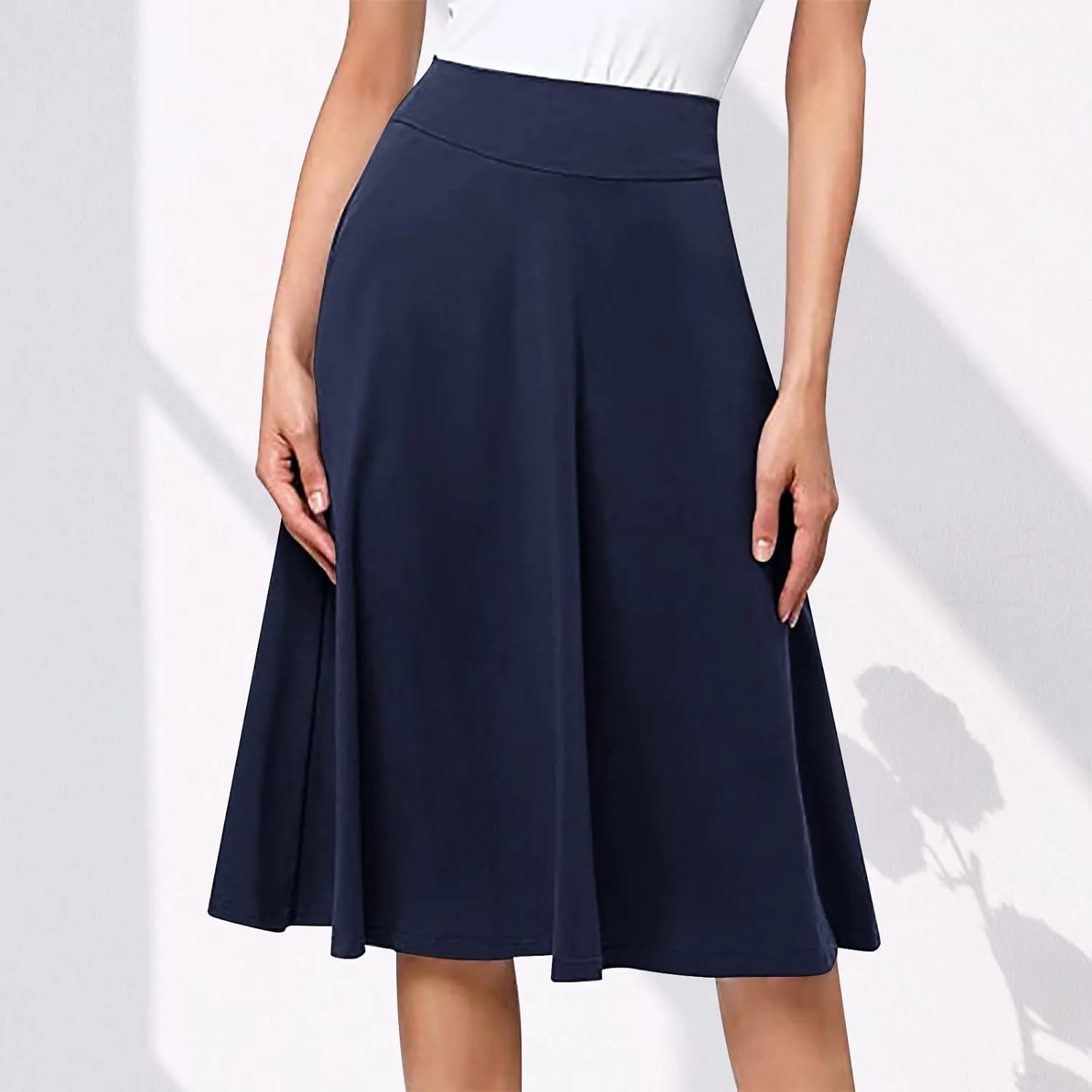 TANGNADE Plus Size Midi Skirt Summer Elastic High Waisted A-Line Flowy Below Knee Skirts Flare A-Line Skirt Business Casual