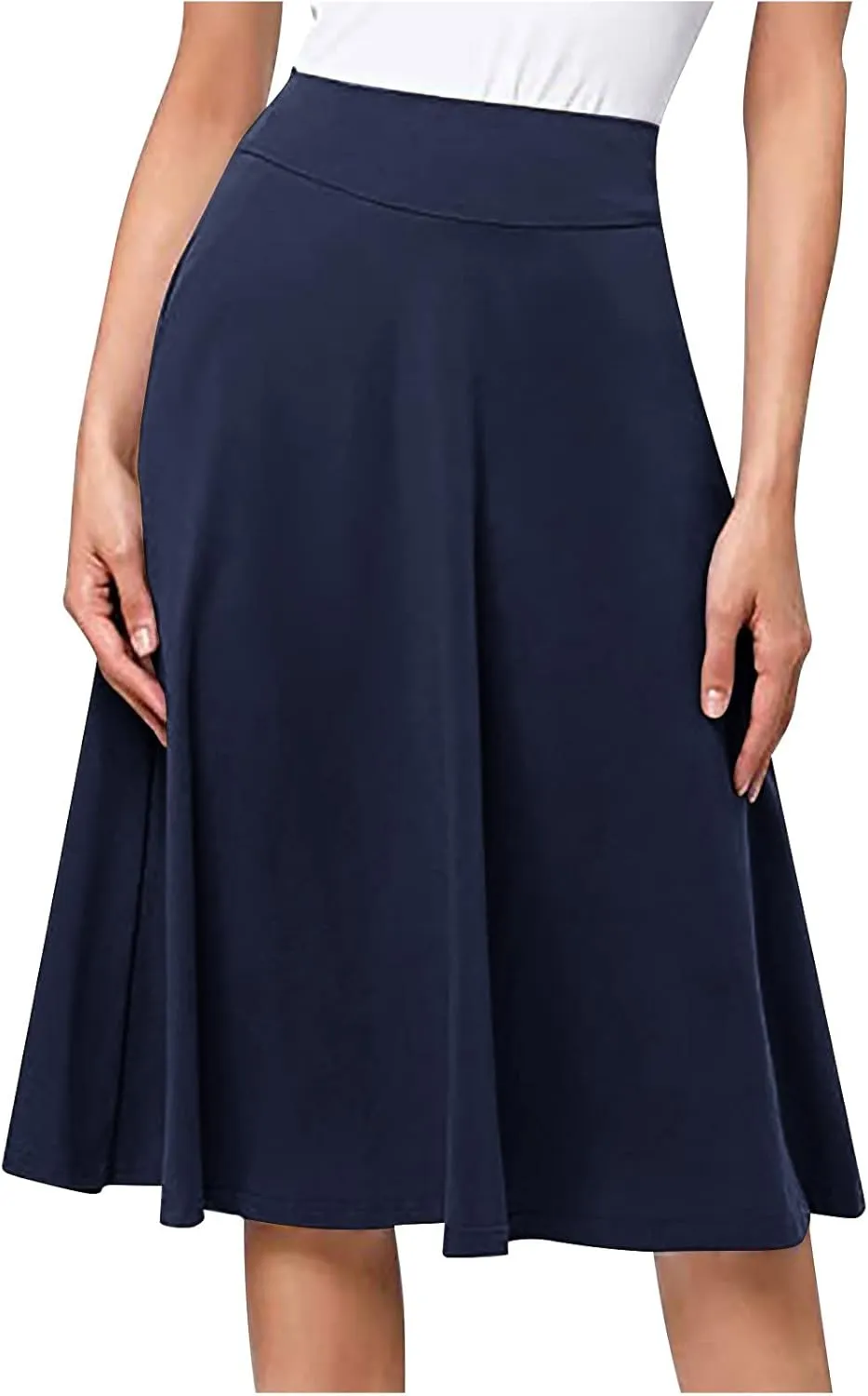 TANGNADE Plus Size Midi Skirt Summer Elastic High Waisted A-Line Flowy Below Knee Skirts Flare A-Line Skirt Business Casual